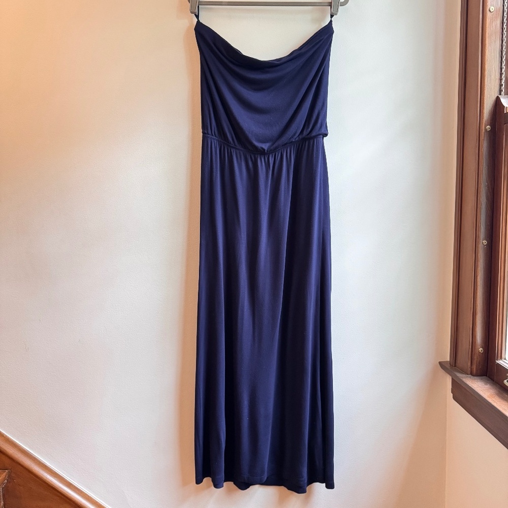 Gap Womens Maxi Dress Blue Strapless Stretch Elastic Pullover Size Large L